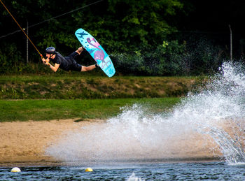 View of jumping from water