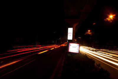 Light trails on road at night