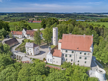 High angle view of townscape against sky