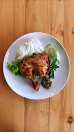 High angle view of food in plate on table