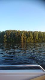 Scenic view of lake against clear blue sky