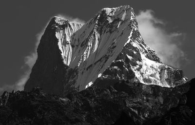 Low angle view of one of the most beautiful snowcapped mountain in himalaya against sky