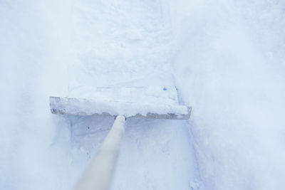 High angle view of snow covered land