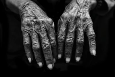 Close-up of wrinkled hands