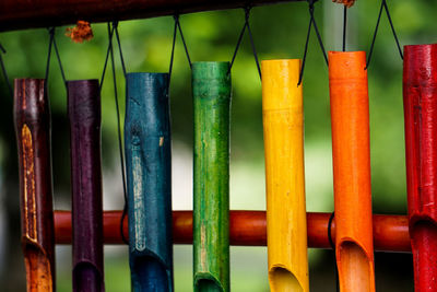 Close-up of multi colored pencils in row