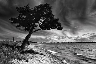 Scenic view of sea against cloudy sky