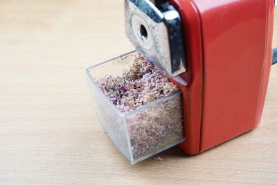 High angle view of bread in container on table