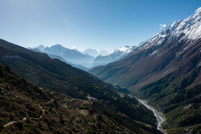 Scenic view of mountains against clear sky