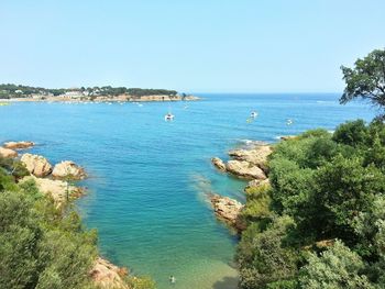 Scenic view of sea against clear sky