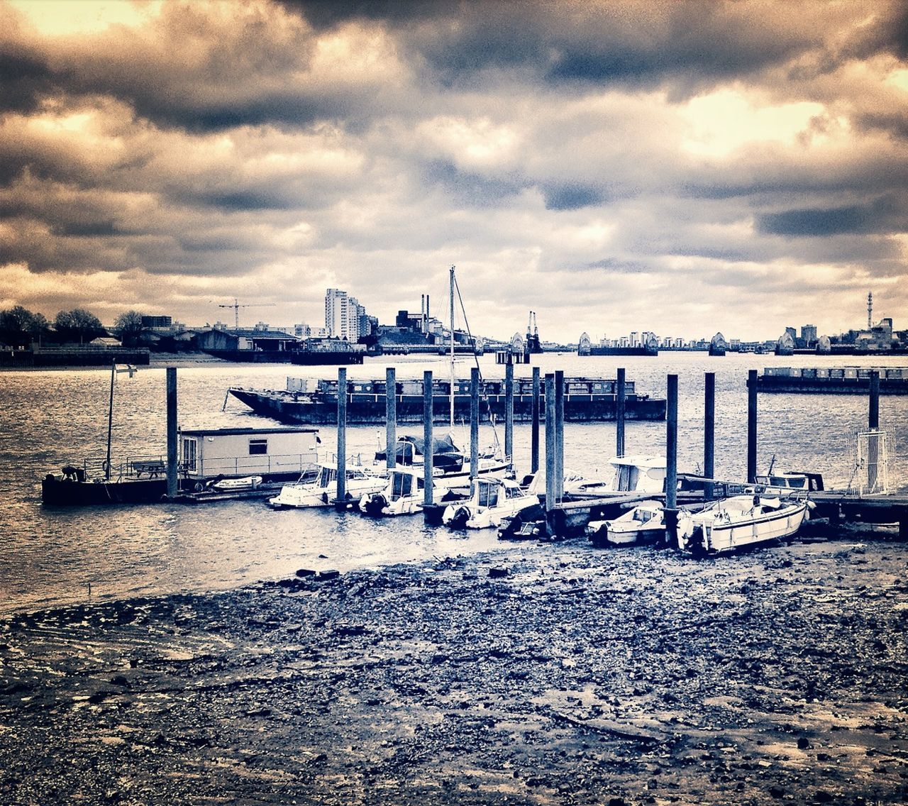 sky, transportation, cloud - sky, mode of transport, nautical vessel, water, moored, cloudy, boat, built structure, architecture, cloud, building exterior, harbor, river, weather, no people, outdoors, nature, lake