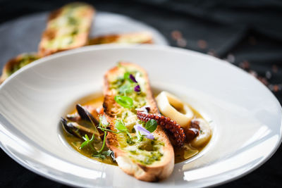 Close-up of meal served in plate