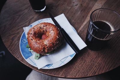 High angle view of breakfast on table