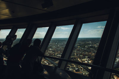 View of cityscape through window