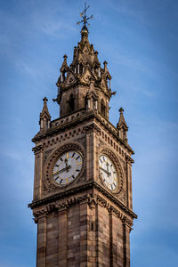 Close up of albert memorial clock tower situated at queen's square in belfast