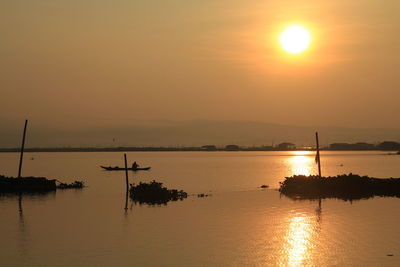 Scenic view of lake against sky during sunset