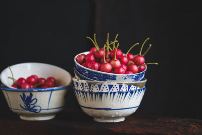 Close-up of strawberries in bowl on table