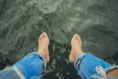 High angle view of people in water