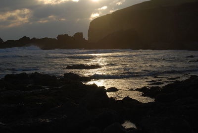 Scenic view of sea against sky during sunset