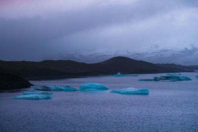 Blue glaciers in lagoon landscape photo
