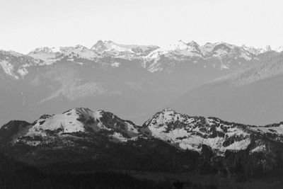 Scenic view of snow covered mountains against sky