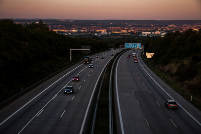 High angle view of highway against sky in city