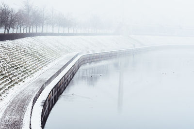 Scenic view of lake against sky during winter