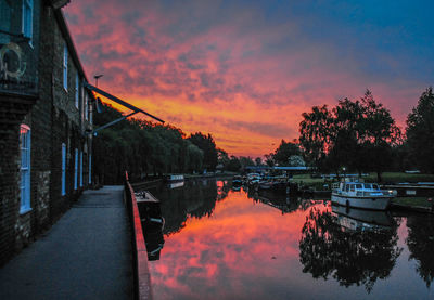 Scenic view of canal against sky during sunset