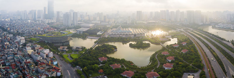 High angle view of buildings in city