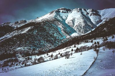 Scenic view of snowcapped mountains against sky