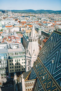 High angle shot of townscape against sky