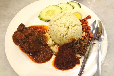 High angle view of meal served in plate