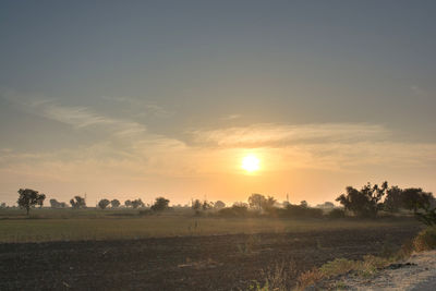 Scenic view of field against sky during sunset