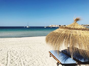 Scenic view of beach against clear sky