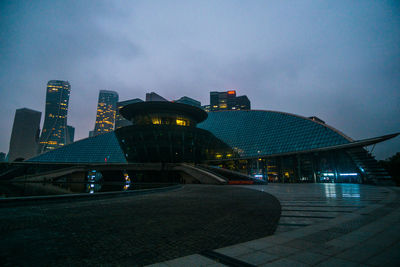 Illuminated buildings in city at night