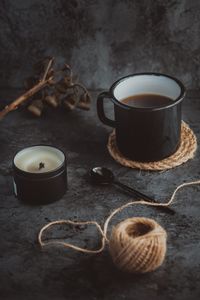 Close-up of tea cup on table