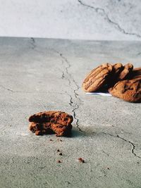 High angle view of bread on rock by sea