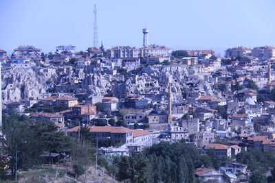 High angle shot of townscape against sky