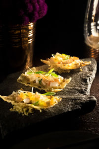 Close-up of served food in plate