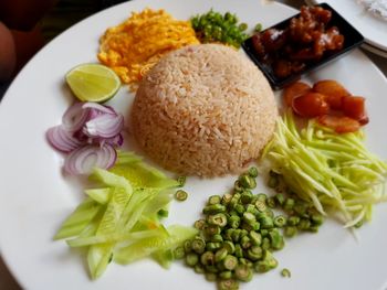 High angle view of fish served in plate on table