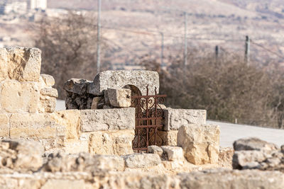 Stone wall in cemetery