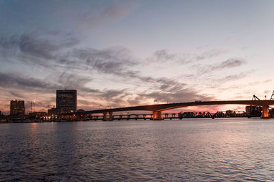 Low angle view of bridge over st johns river at sunset