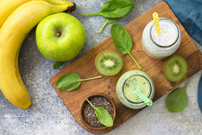 High angle view of apples on table