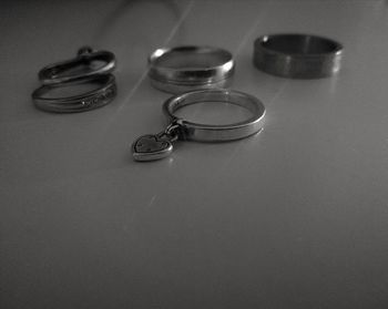 High angle view of glasses on table