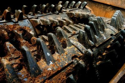 High angle view of rusty machine part