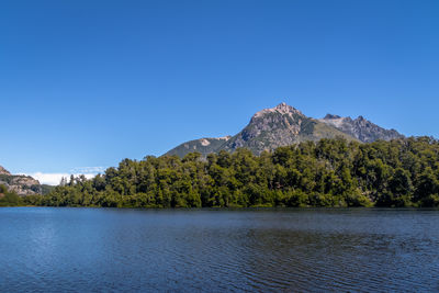 Scenic view of lake against clear blue sky