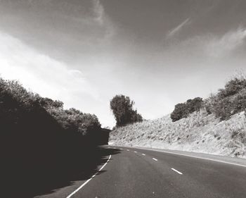 Empty road along trees