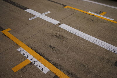 High angle view of marking on road