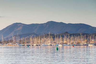 Sail boats in the harbour of lefkada town, greece.