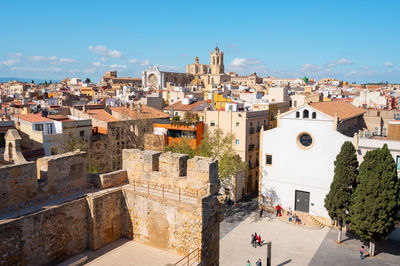 High angle view of townscape against sky