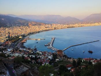 High angle view of city at waterfront